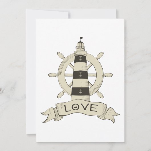 Nautisch schip Wheel Lighthouse Tan Wedding Kaart (Achterkant)