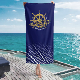 Nautisch schip Wheel Welkom aan boord van Navy Blu Strandlaken