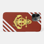 Nautisch schip wiel/anker baksteen-rode streep/gou Case-Mate iPhone case (Achterkant (horizontaal))