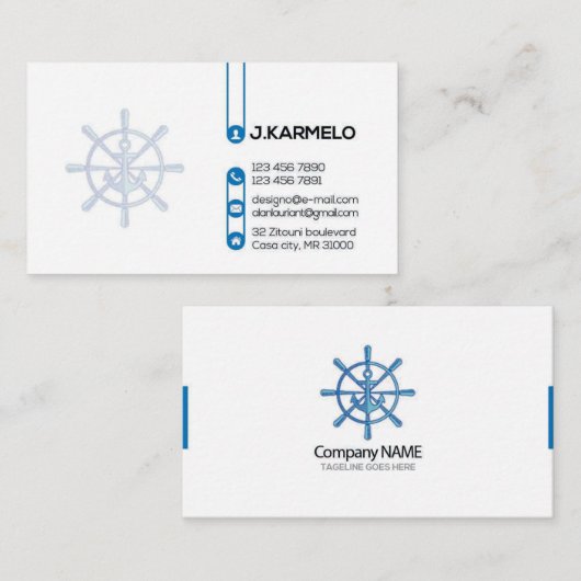 Nautisch Schip Wiel Boot Captain Boating Visitekaartje (Voorkant / Achterkant)