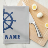 Nautisch Schip Wiel Helm Rope Uw Boot Naam Grijs Theedoek (Quarter Fold)