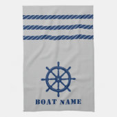 Nautisch Schip Wiel Helm Rope Uw Boot Naam Grijs Theedoek (Verticaal)