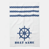 Nautisch Schip Wiel Helm Rope Uw Boot Naam Wit Theedoek (Verticaal)