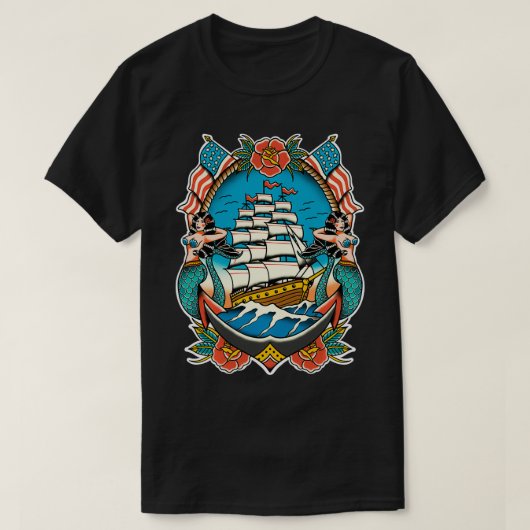 Nautisch Schip Zeemeermin Anker Amerikaans Traditi T-shirt (Design voorkant)