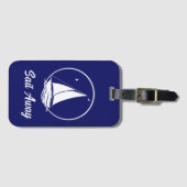 Nautisch schip / zeilboot / boot marine-blauw / va bagagelabel (Voorkant (horizontaal))