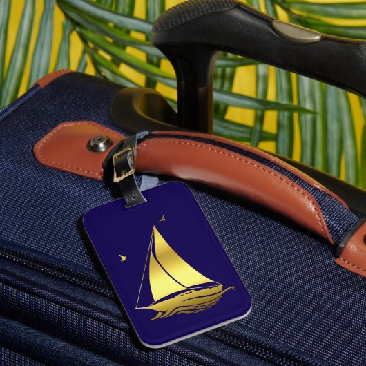 Nautisch schip/zeilboot/boot marineblauw/goud bagagelabel (Voorkant Insitu 1)