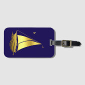 Nautisch schip/zeilboot/boot marineblauw/goud bagagelabel (Voorkant (horizontaal))