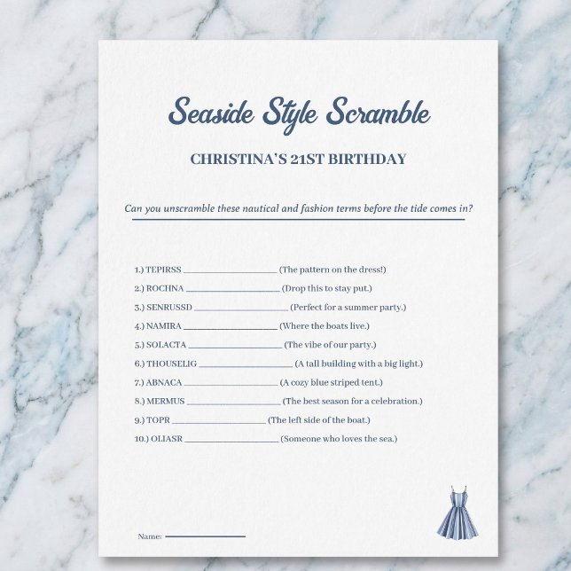 Nautisch Scramble Verjaardagsfeest Spel Een Blad (Nautical Scramble Birthday Party Game)