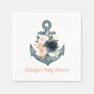 Nautisch servet met bloemenanker