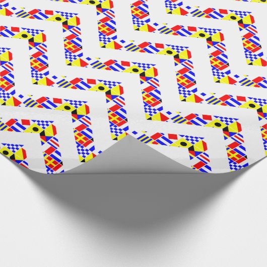 Nautisch Signaal Vlaggen Wit XL Chevron Patroon Cadeaupapier (Hoek)