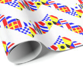 Nautisch Signaal Vlaggen Wit XL Chevron Patroon Cadeaupapier (Rol Hoek)