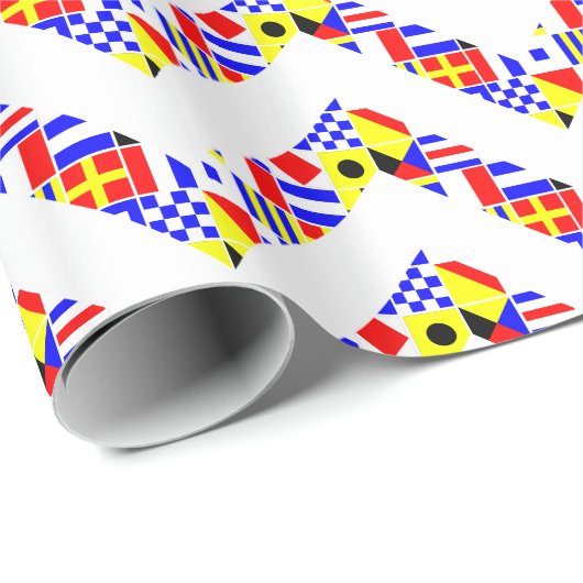 Nautisch Signaal Vlaggen Wit XL Chevron Patroon Cadeaupapier (Rol Hoek)
