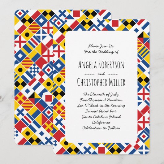 Nautisch Signaalvlag Patroon Bruiloft Kaart (Voorkant / Achterkant)