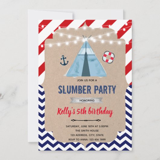 Nautisch slaapfeest kaart (Voorkant)