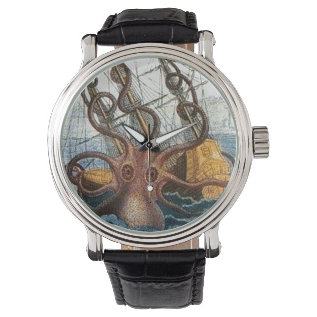 nautisch | Steampunk Kraken Octopus reuzeninktvis Horloge (Voorkant)