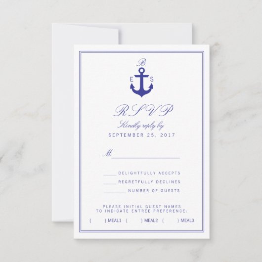 Nautisch, stijlvol, eenvoudig monogram RSVP-kaart RSVP Kaartje (Voorkant)