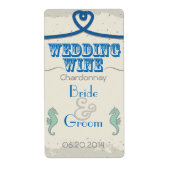 Nautisch Strand Blauw Hart Knoop Trouwwijn Etiket (Voorkant)