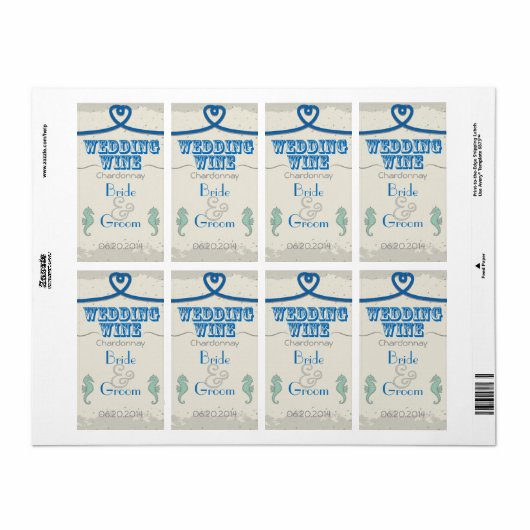 Nautisch Strand Blauw Hart Knoop Trouwwijn Etiket (Full Sheet)