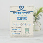 Nautisch Strand Blauwe Hart Knoop Huwelijksuitnodi Kaart (Staand voorkant)