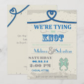 Nautisch Strand Blauwe Hart Knoop Huwelijksuitnodi Kaart (Voorkant / Achterkant)