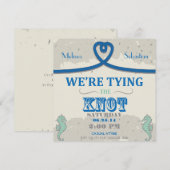 Nautisch Strand Blauwe Hart Knoop Huwelijksuitnodi Kaart (Voorkant / Achterkant)