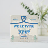 Nautisch Strand Blauwe Hart Knoop Huwelijksuitnodi Kaart (Staand voorkant)