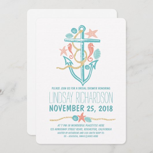 Nautisch strand bruids douche uitnodigingen (Voorkant / Achterkant)