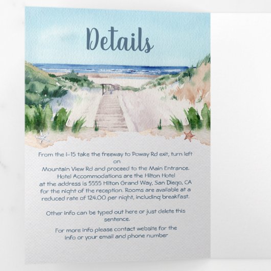 Nautisch strand bruiloft drievoudige uitnodiging (Binnenzijde eerst)