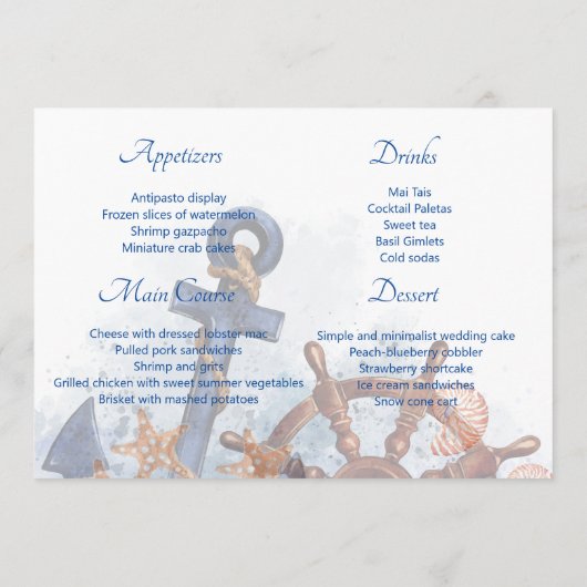 Nautisch strand bruiloft Gepersonaliseerd Menu (Achterkant)