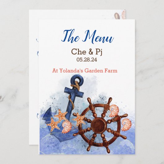 Nautisch strand bruiloft Gepersonaliseerd Menu (Voorkant / Achterkant)