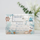 Nautisch strand bruiloft RSVP Kaartje (Staand voorkant)