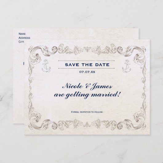 nautisch strand bruiloft Save the Date Kaart (Voorkant / Achterkant)
