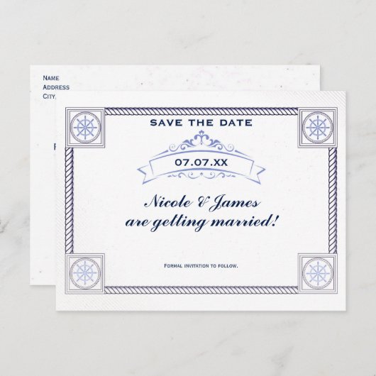  nautisch strand bruiloft Save the Date Kaart (Voorkant / Achterkant)