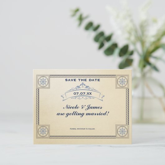 nautisch strand bruiloft Save the Date Kaart (Staand voorkant)