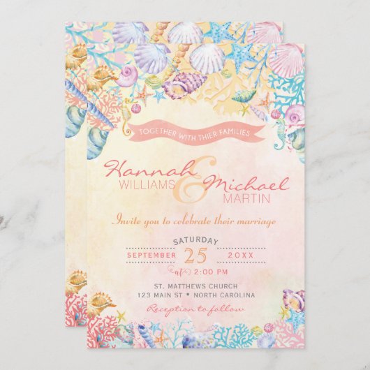 Nautisch strand bruiloft uitnodiging (Voorkant / Achterkant)