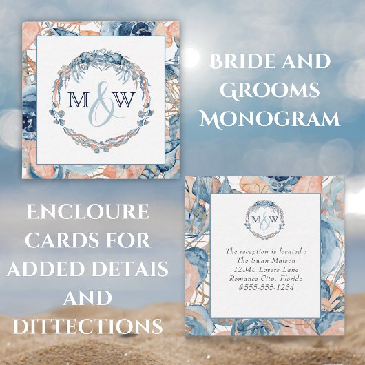 Nautisch strand bruiloft zeeschelpen zeesterren En Informatiekaartje