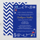 Nautisch strand (kleur kiezen) Verjaardag BBQ Kaart (Voorkant / Achterkant)