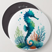 Nautisch/strand/kustzeepaardkunst Ronde Button 6,0 Cm (Voorkant /achterkant)