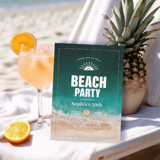 Nautisch strand oceaan water moderne 50e verjaarda kaart