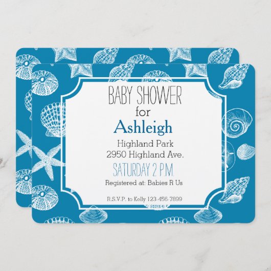 Nautisch strand schelpen Aqua White baby shower Kaart (Voorkant / Achterkant)