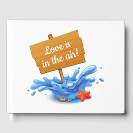 Nautisch Strand Teken Ocean Waves Navy Blue Weddin Gastenboek