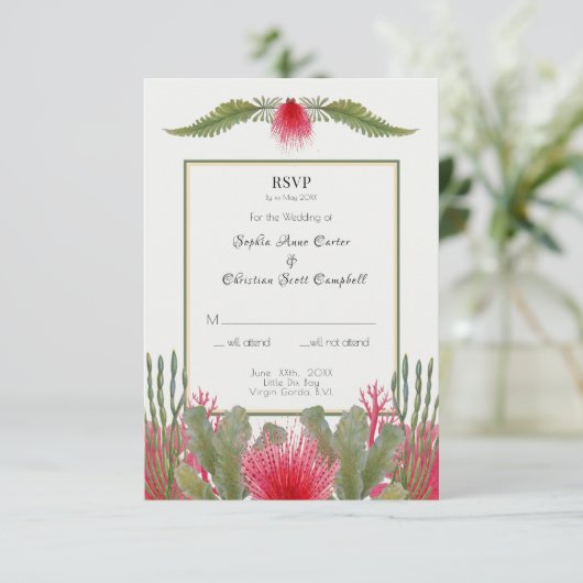 Nautisch strand thema bruiloft RSVP Response Kaart (Staand voorkant)