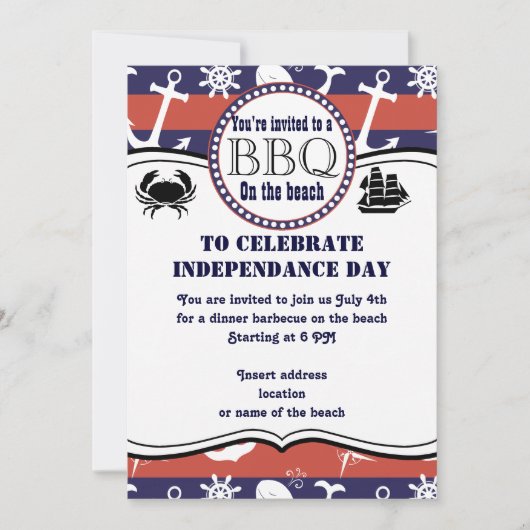Nautisch strand thema uitnodiging voor barbecues (Voorkant)