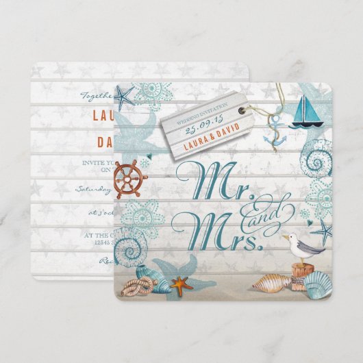 Nautisch strand | Uitnodiging tot weddenschappen (Voorkant / Achterkant)