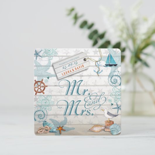 Nautisch strand | Uitnodiging tot weddenschappen (Staand voorkant)