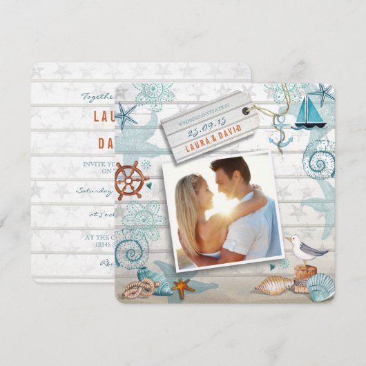 Nautisch strand | Uitnodiging voor weddenschappen (Voorkant / Achterkant)