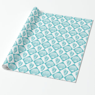 Nautisch strand van Blue Seashell Diamond Cadeaupapier
