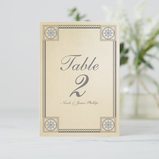 Nautisch Strand Vintage Trouwtafel Nummer Kaart (Staand voorkant)