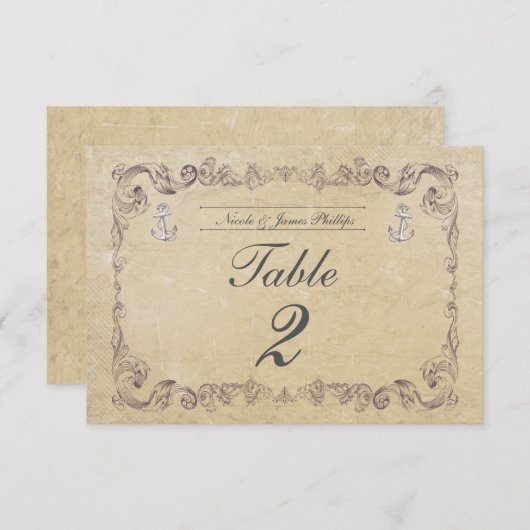 Nautisch Strand Vintage Trouwtafel Nummer Kaart (Voorkant / Achterkant)