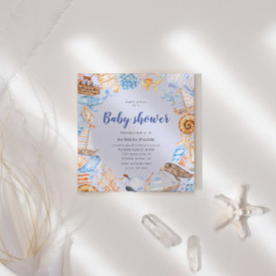 Nautisch Strand Waterverf Illustratie Baby shower Kaart